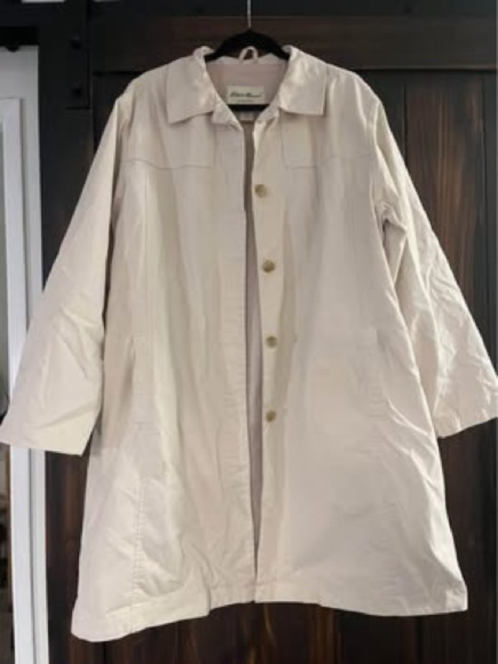 Eddie Bauer Light Cream Button-Front Trench Coat